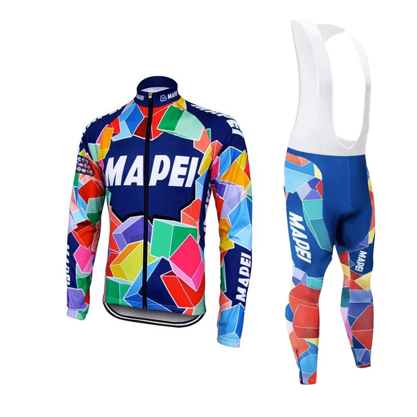 Retro Men Mapei Cycling Long Sleeve Jersey And Bib Pants Set Autumn Bike Uniform