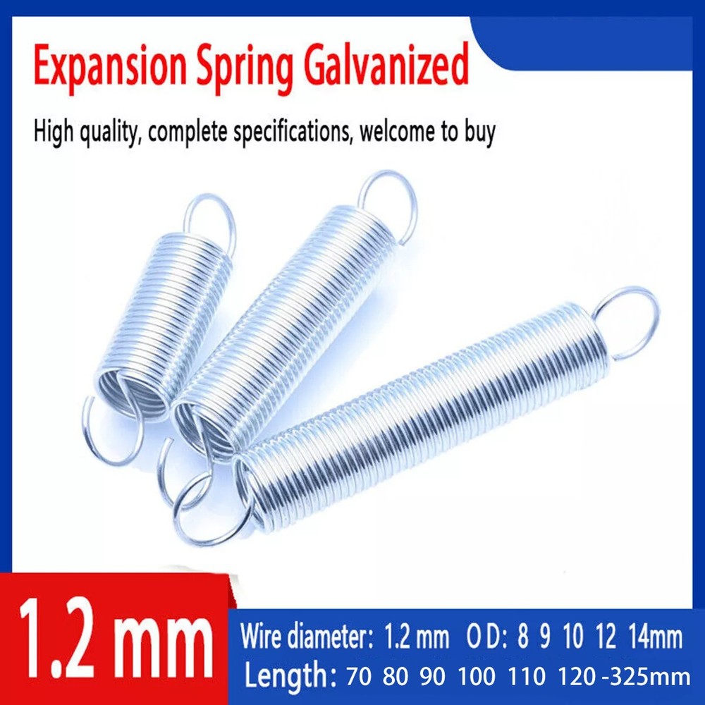 Galvanized 1.2mm Wire Dia Tension Spring with Hook 70-325mm Length