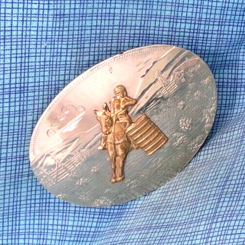 Barrel Racing Cowgirl Dress Belt Buckle Rodeo German Silver Vtg Comstock .QRT918