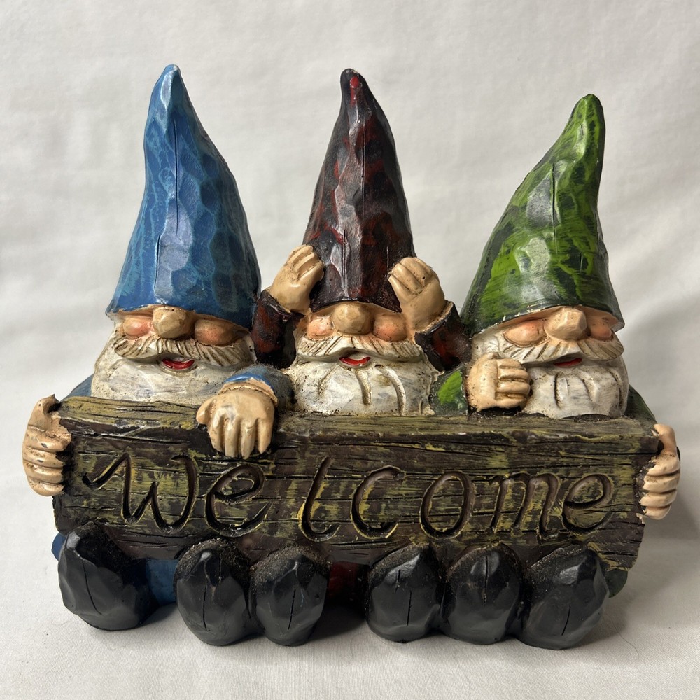 Gnome Trio Welcome Decor, Welcome Garden Gnomes Resin Decor, Spring Gnomes