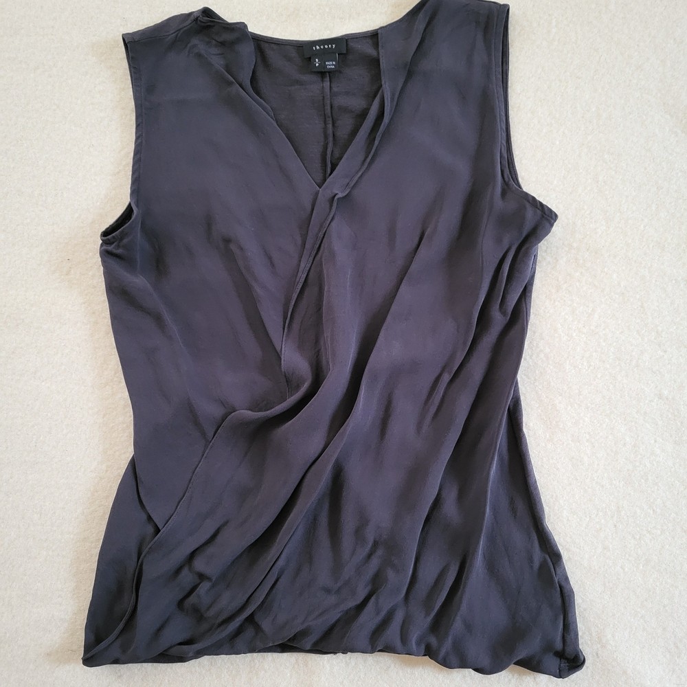 Theory Gray Silk Blend Top Women's Size Small Sleevless Knit Back