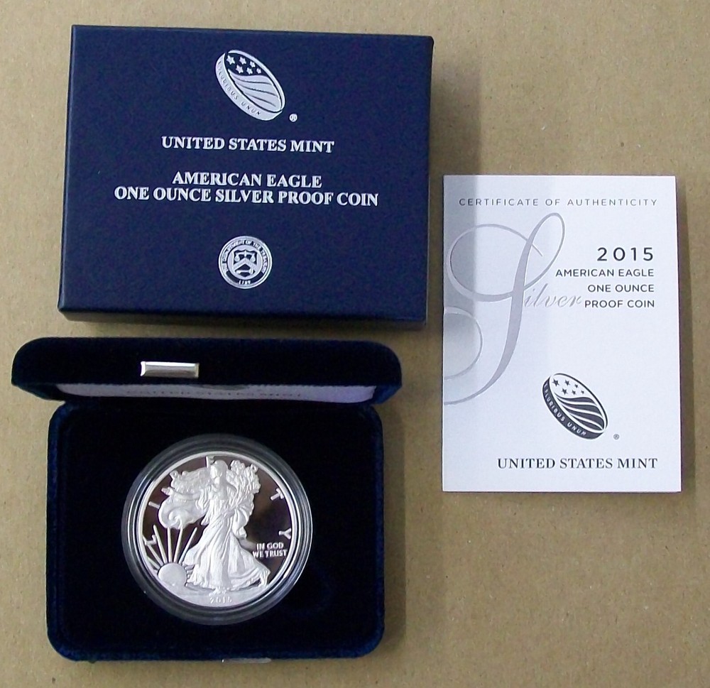 2015-W SILVER EAGLE DOLLAR PROOF COIN WITH ORIGINAL US MINT PACKAGING & COA