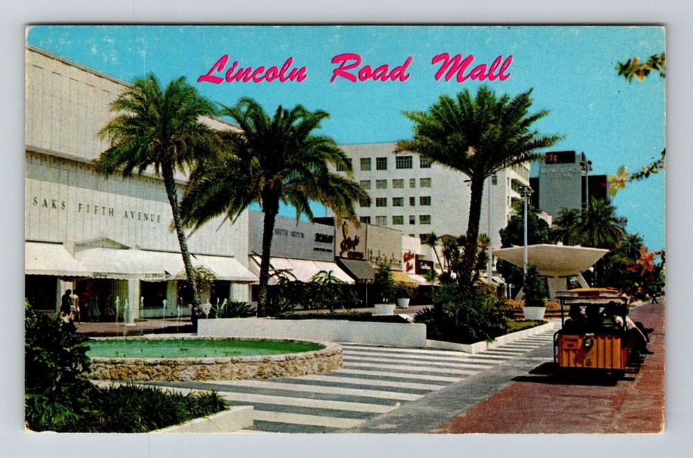 Miami FL-Florida, Tram Cars at Lincoln Road Mall, Vintage Postcard