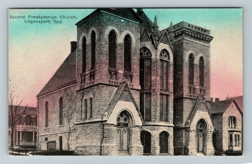 Logansport IN Indiana, Second Presbyterian Church, Vintage Postcard