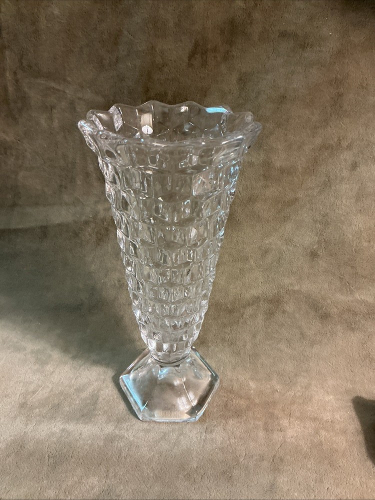 Vintage Fostoria Glass American Pattern Hex Footed Flared Top Bud Vase
