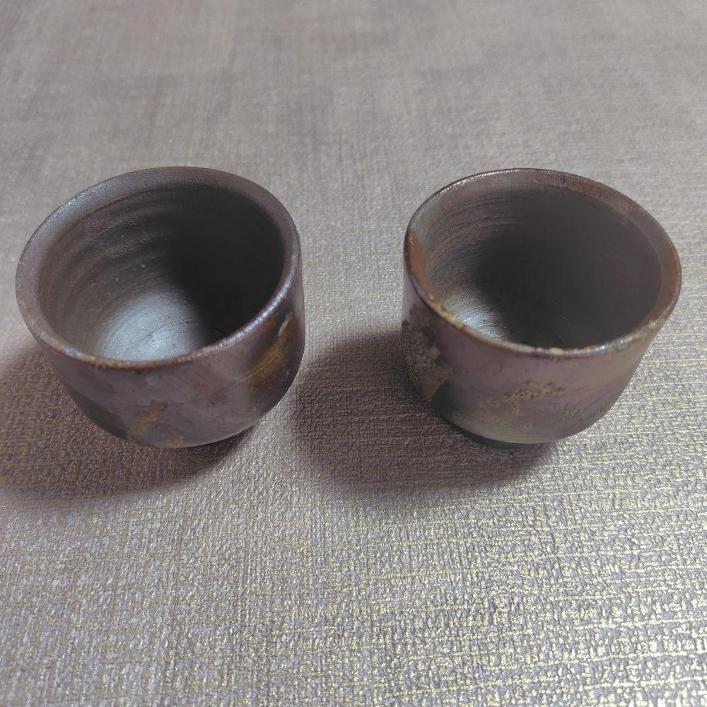 Bizen ware Pine Fu Sake Cups Set of 2 Ceramic Handmade Light Hebi