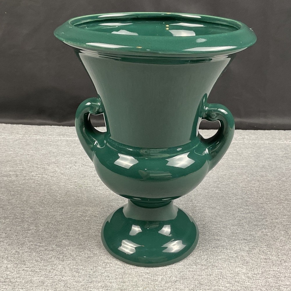 Vintage Haeger Pottery Large Green Trophy Urn Vase 9” x 7” MCM Forest Green