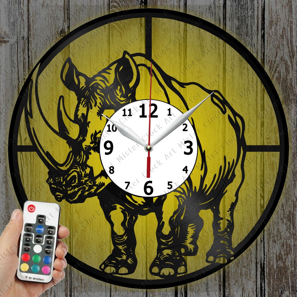 LED Clock Rhinoceros Record Clock Art Decor Original Gift 6658