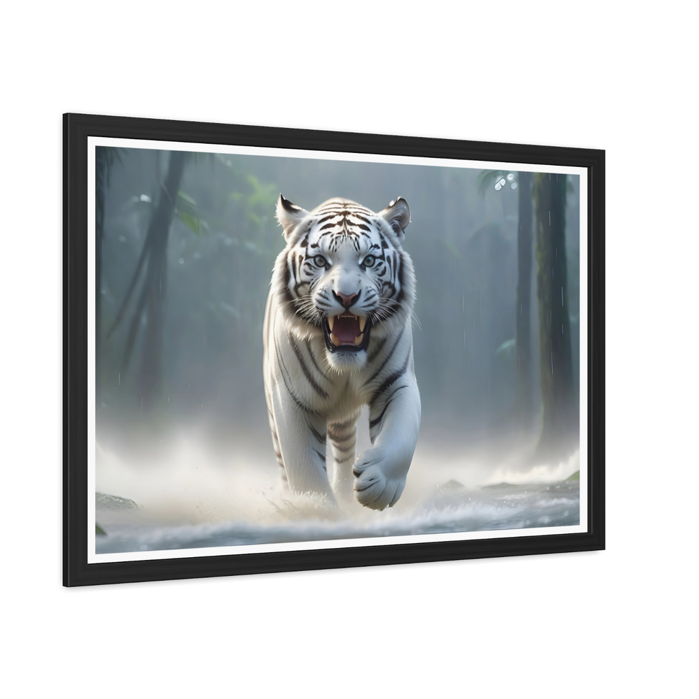 3D White Tiger Wildlife Wood Framed Print Nature Wall Art Home Office Decoration