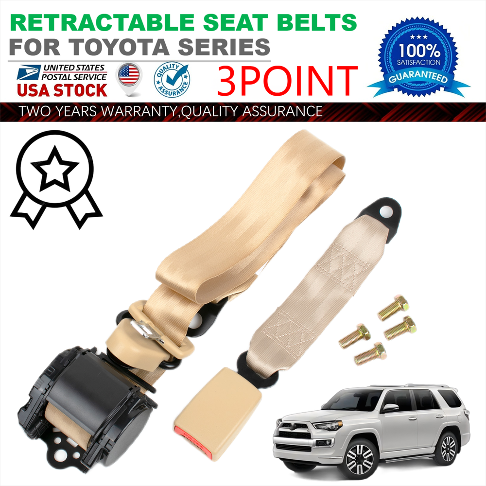 1Set Retractable 3 Point Safety Seat Belt Strap Car Vehicle Adjustable Belt US