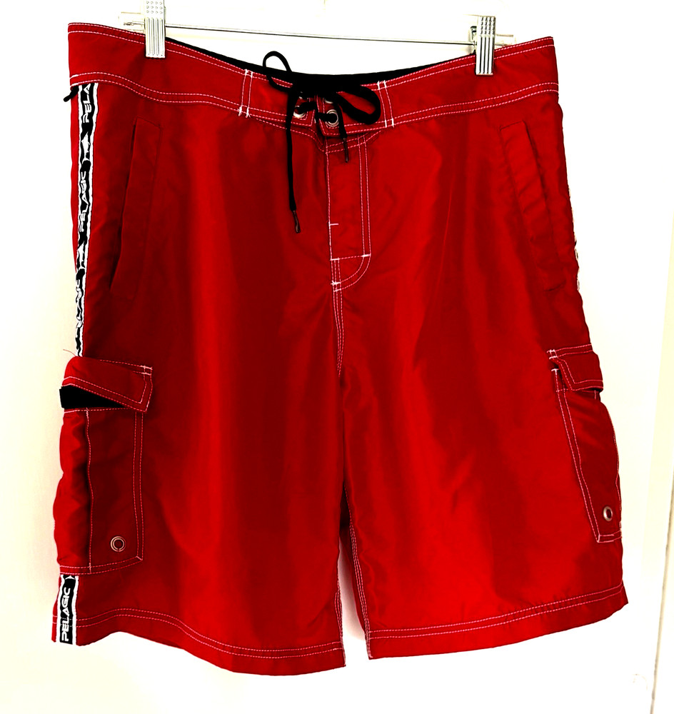 Pelagic Blackfin Stretch Board Shorts Men's 36 Red Cargo Pockets Fishing