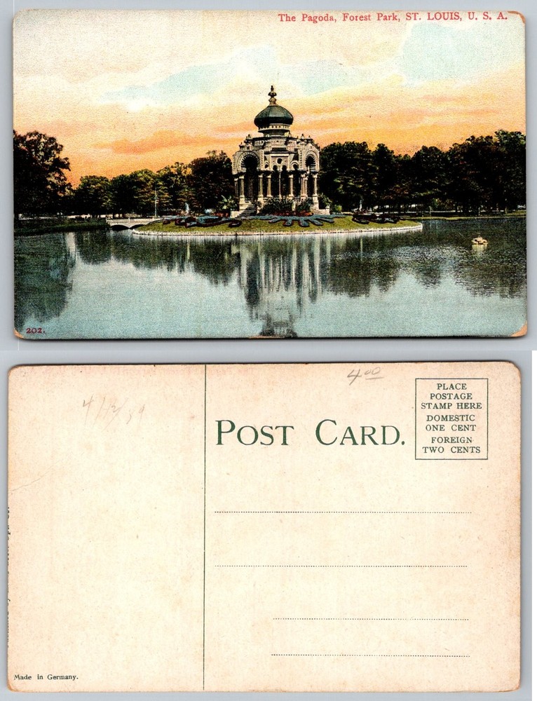 The Pagoda Forest Park St Louis MO Vintage Postcard Made in Germany 1910s