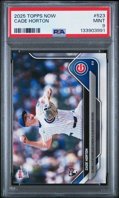 2025 Topps Now 23 1/3 Scoreless Streak #523 Cade Horton Chicago Cubs RC PSA 9
