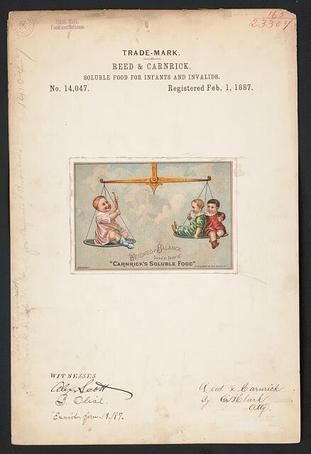 Reed Carnrick Carnicks Soluble Food Trademark Registration 1887 Infant Invalids