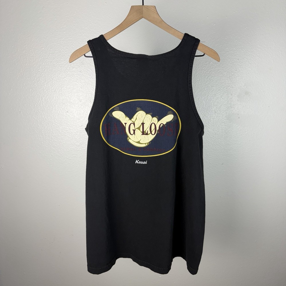 Vintage Hawaii Hang Loose Surf Skate Big Logo Double Sided Gecko Tank Top XL .