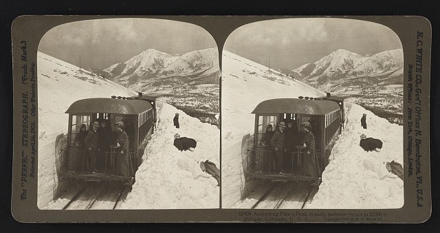 Photo:Pike's Peak Colorado 1906 Train at 12000 Ft Altitude Snow Stereoview