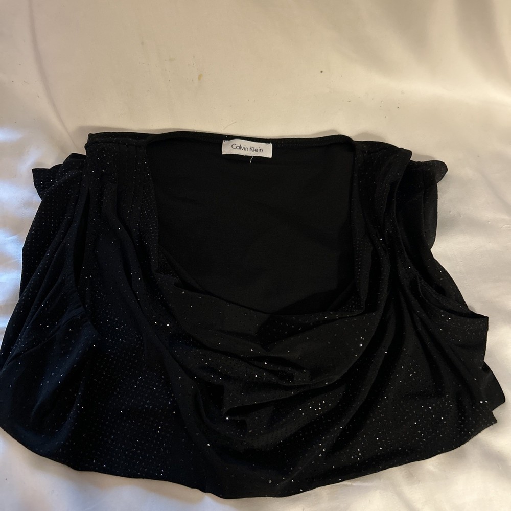 Calvin Klein Women's Black Shimmer Cowl Neck Top, Size Party Sleeveless