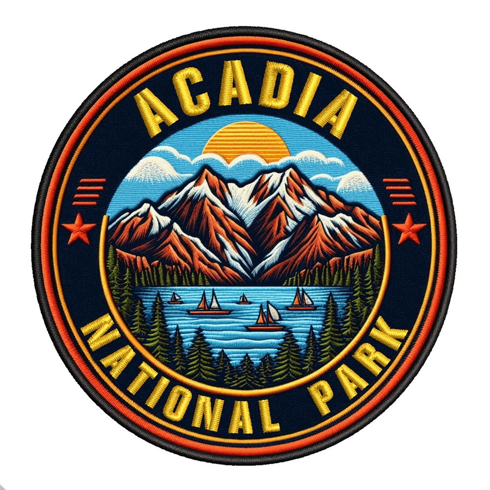 Acadia National Park Maine Iron-On Travel Patch with Lake and Nature Badge-image