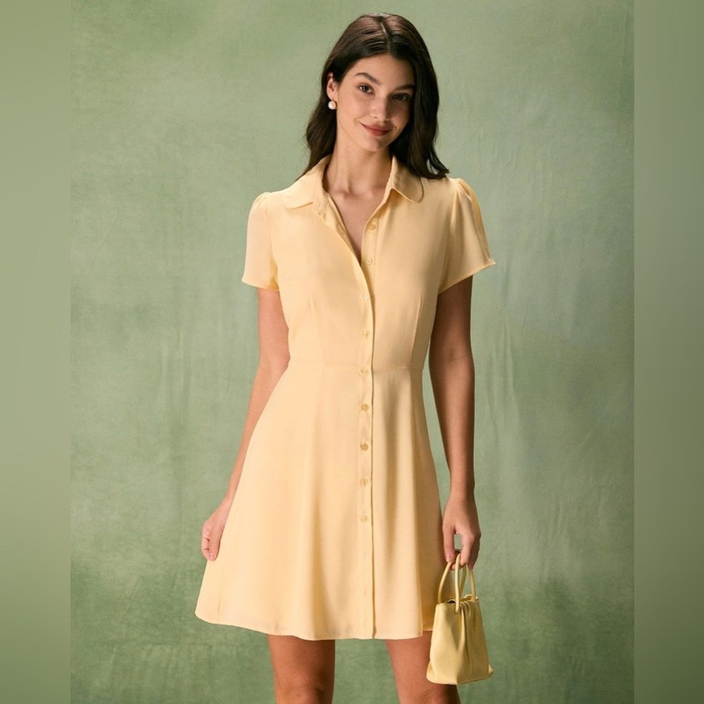 RIHOAS The Yellow Button Down Shirt Mini Dress S