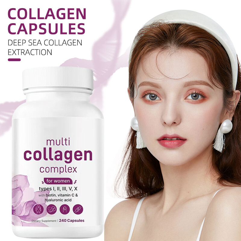 240-Count Multi Collagen Peptides Capsules with Types I II III V X for Anti-Aging Support