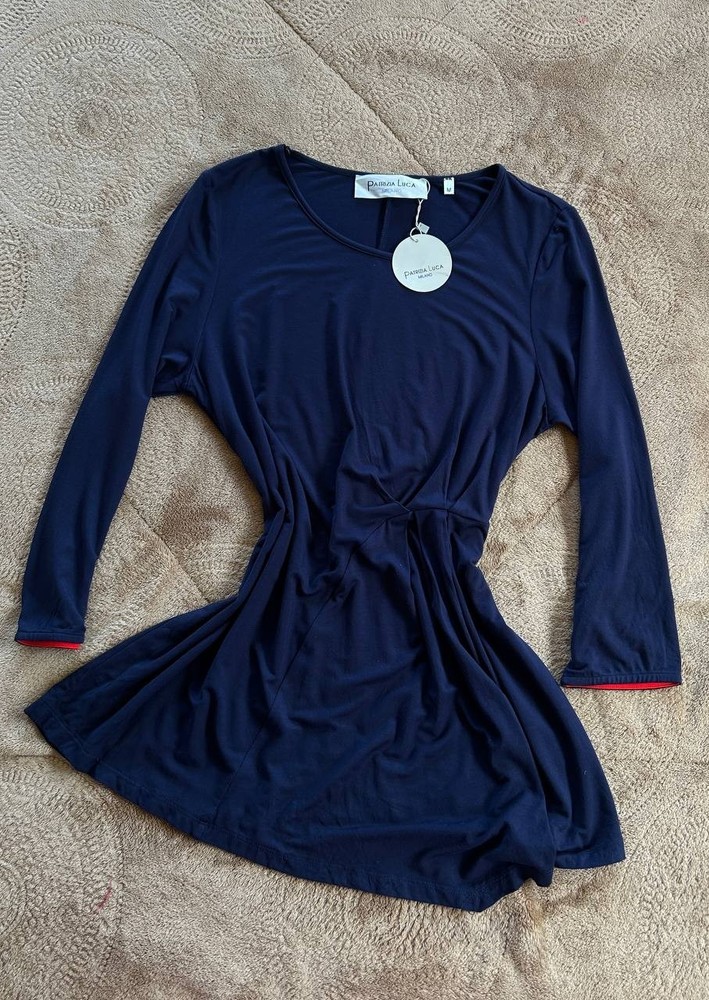 Patrizia Luca Milano Navy Blue Top M Ruched Asymmetric 3/4 Sleeve