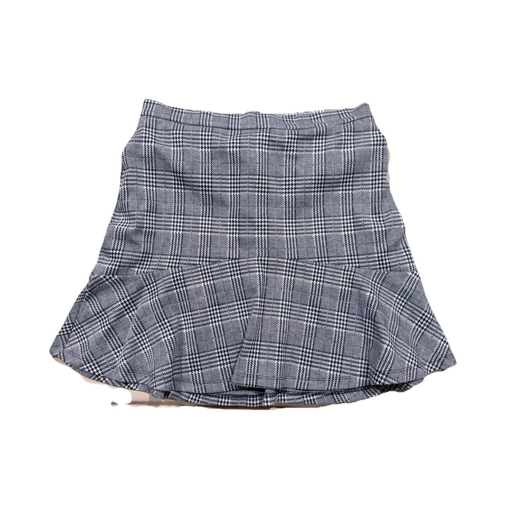 Banana Republic Petite Size 8 Plaid Pleated Short Skirt Gray Black White