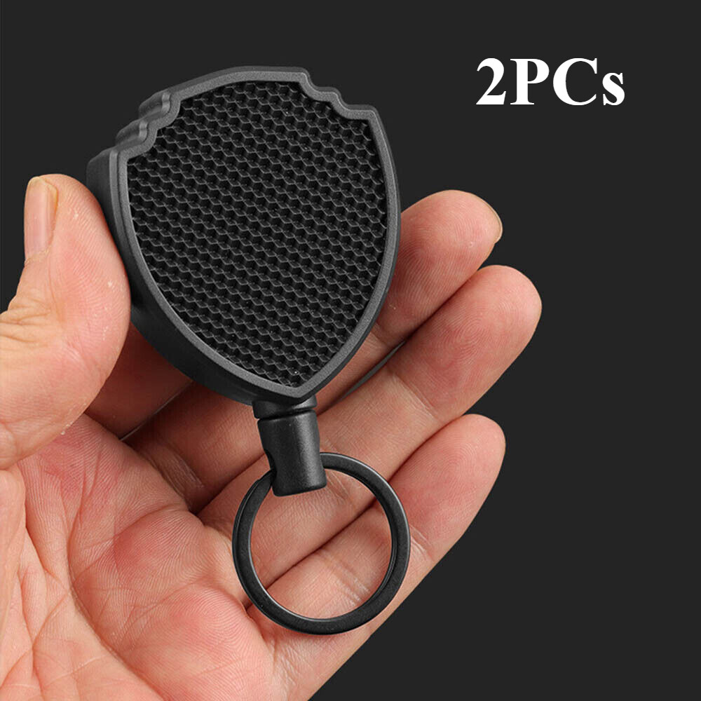 2Pcs Heavy Duty Steel Retractable Keychain Holder with Belt Clip