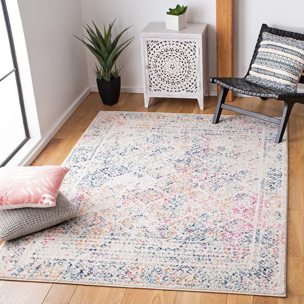Safavieh Area Rug 4X6 - Tulum Collection - Ivory Dark Blue Moroccan Boho
