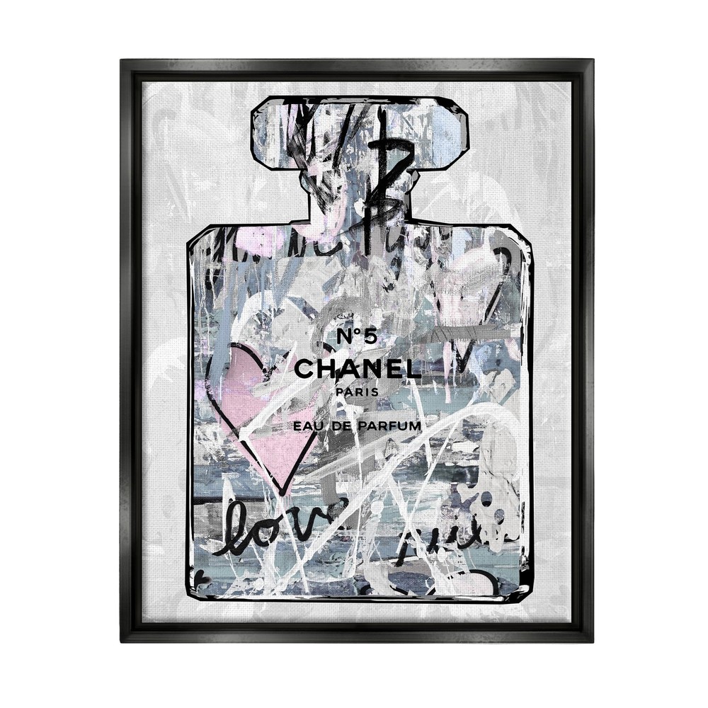 Stupell Industries Graffiti Collage Perfume Framed Floater Canvas Wall Art by...