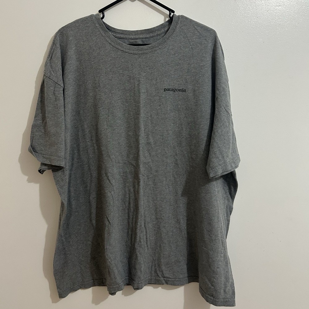 Patagonia T Shirt Mens 2XL Responsibili-Tee Gray Double Sided Graphic P-6 Logo