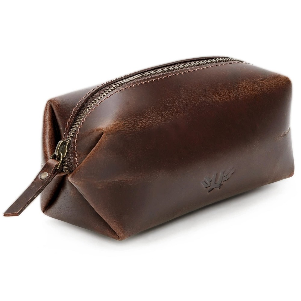 Premium Genuine Leather Toiletry Bag for Men and Women - Compact Dopp Kit