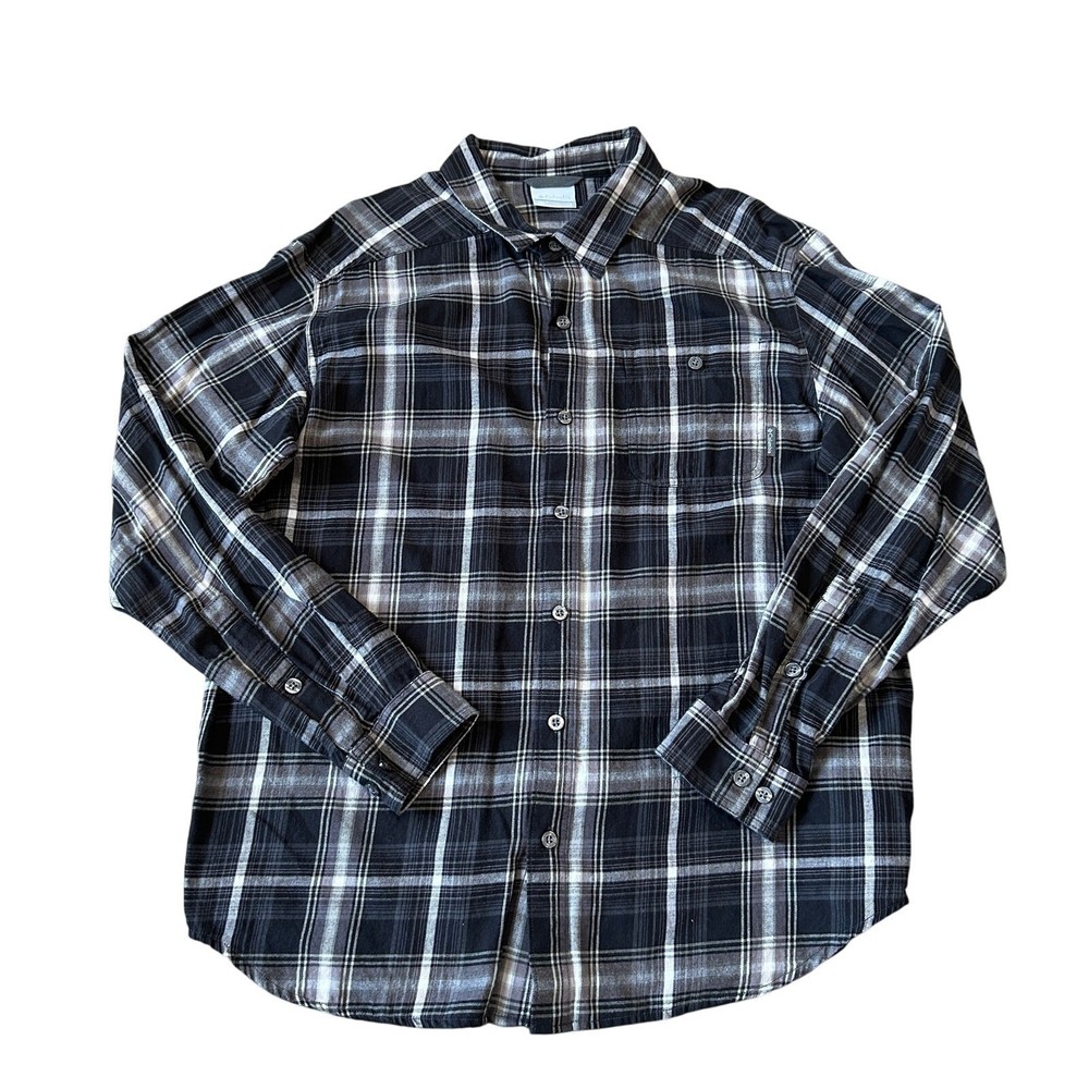 Columbia Flannel Shirt Men's Size L Large Black Plaid Button Up Long Sleeve