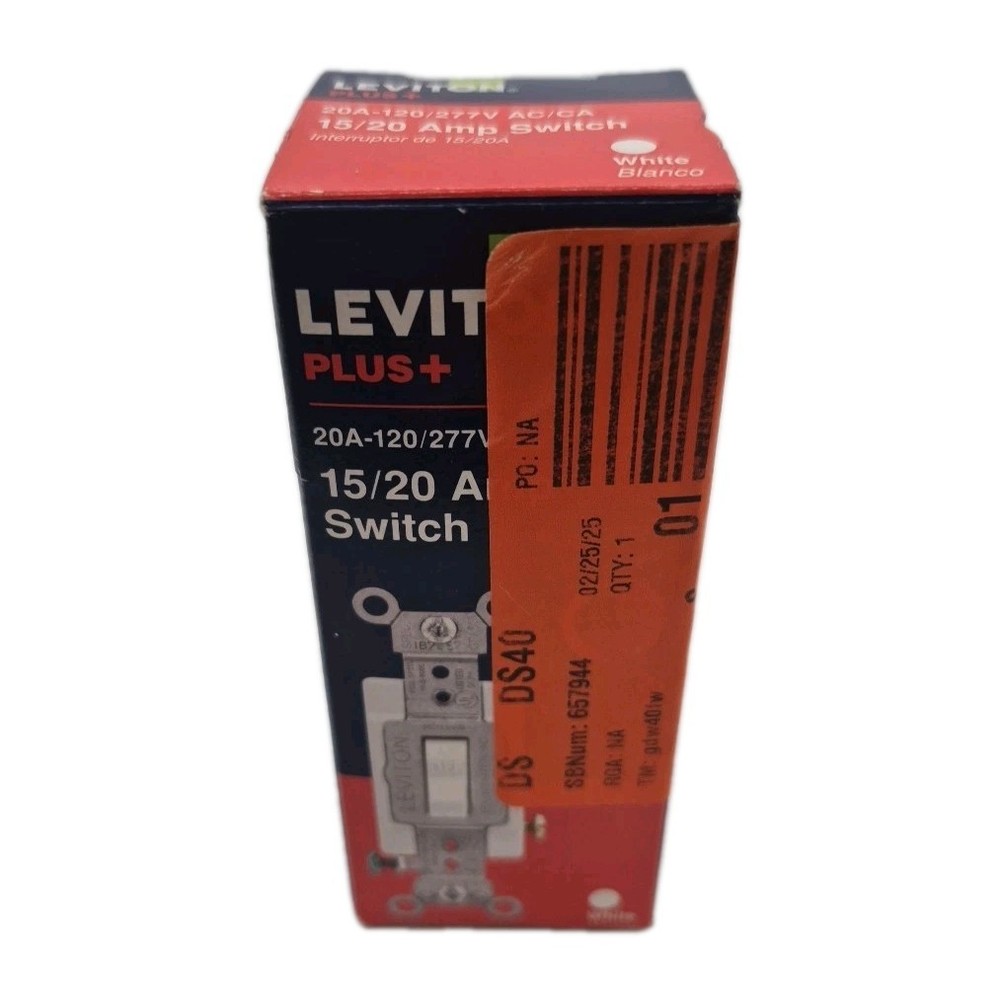 Leviton 20 Amp Single-Pole AC Quiet Toggle Switch, White Commercial-Grade-image