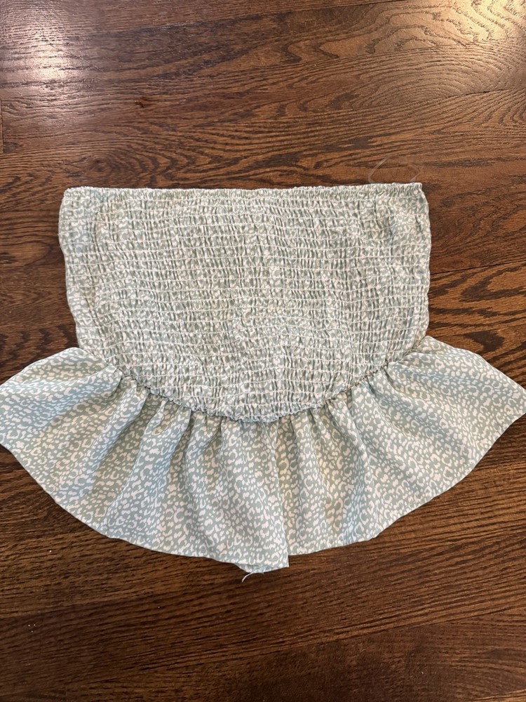 Endless Blu Women's Smocked Strapless Floral Cropped Tube Top Green/White Size S