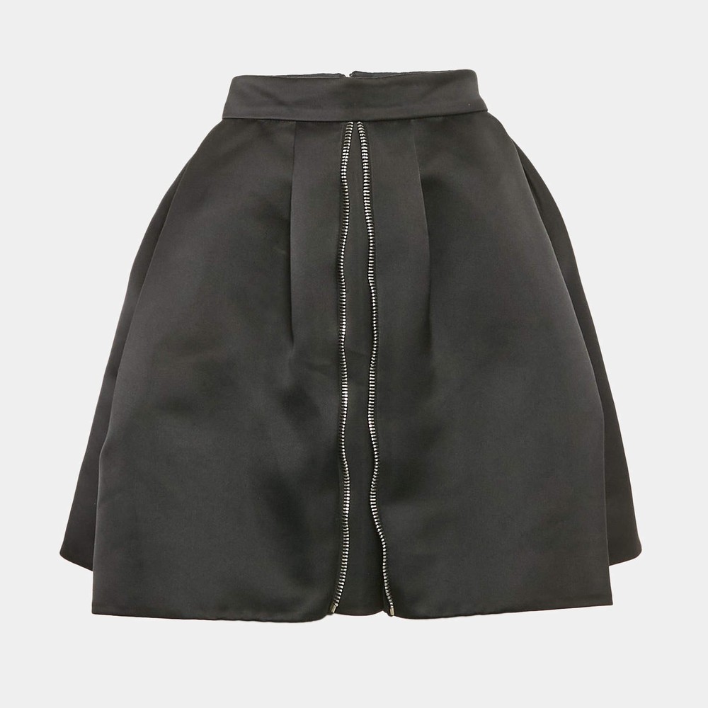 Alexander McQueen Black Satin Pleated Mini Skirt S
