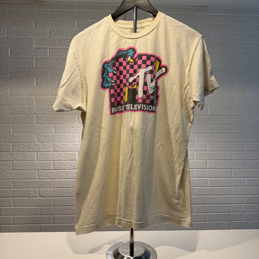 MTV Music Television Graphic T Shirt Cream Short Sleeve Logo Tee Top