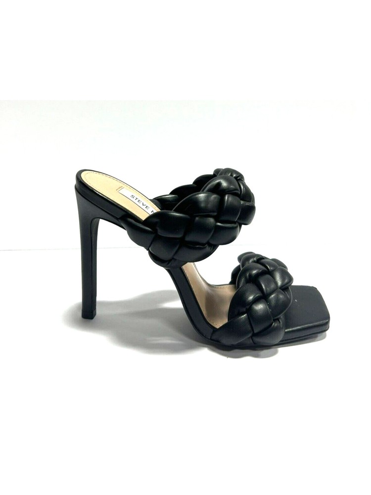 STEVE MADDEN Womens Black Braided Kenley Stiletto Sandals Size 6