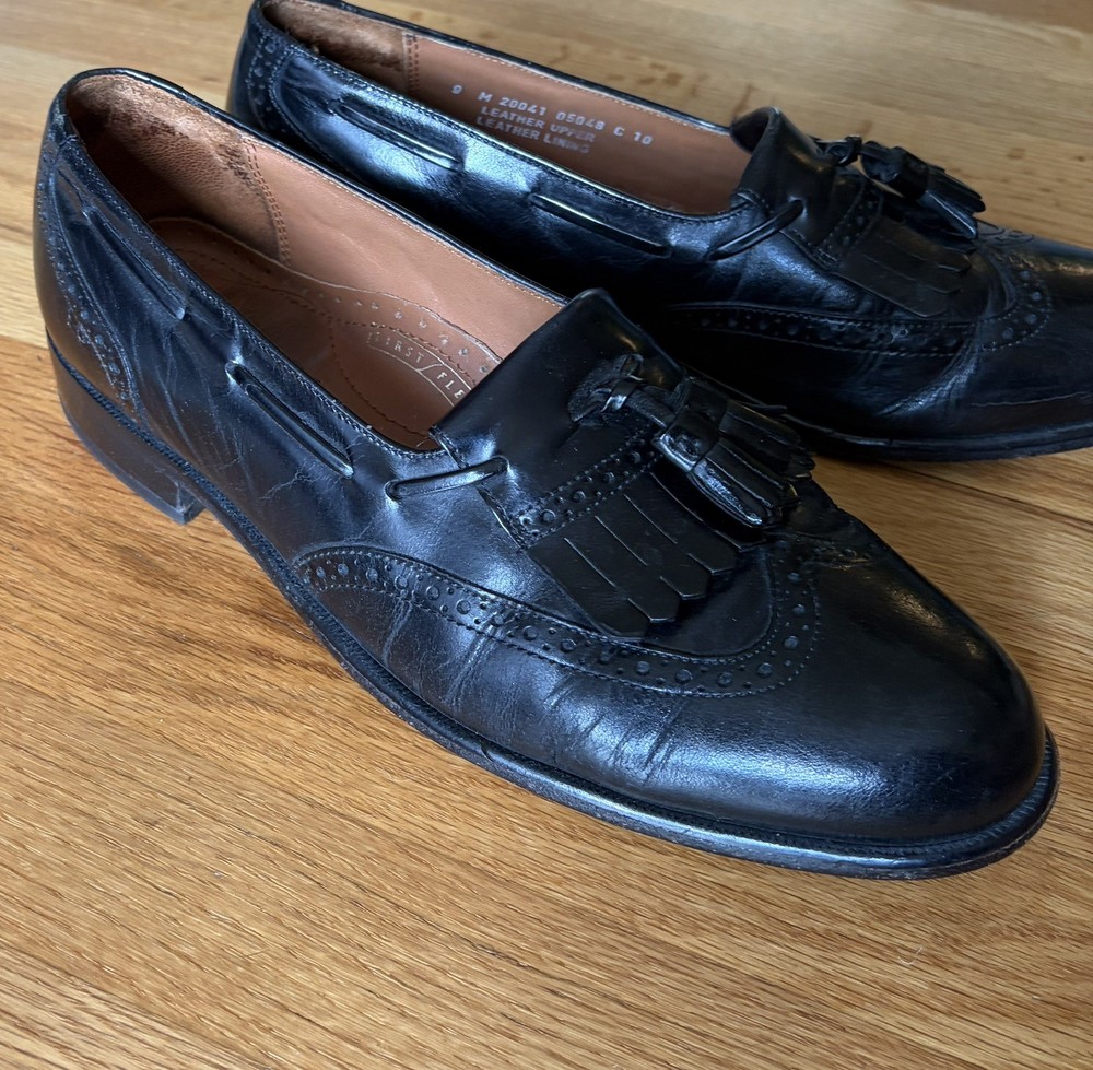 Bostonian Classics Tassel Wingtip Loafers Sz 9 Men's Black Leather Brogue Shoes