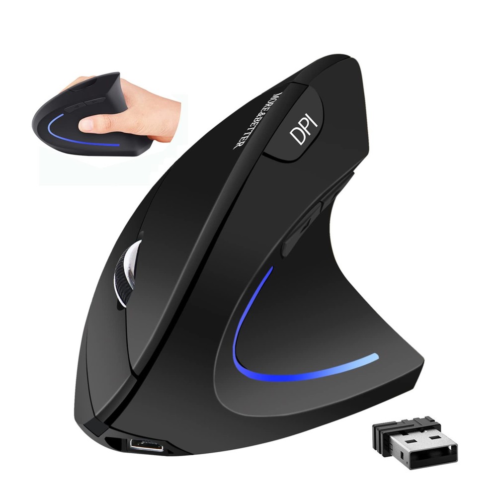 Ergonomic Rechargeable Wireless Mouse 2.4G Vertical Design 800-1200 DPI Adjustable