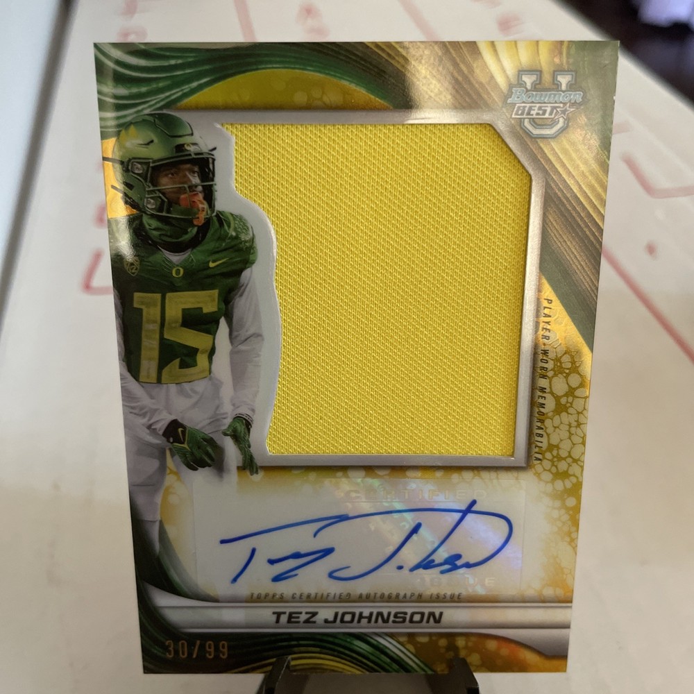 2024 Bowman's Best Tez Johnson Jumbo Relic Auto /99 Oregon Ducks Worn Patch RC