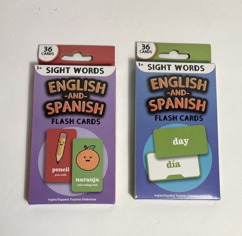 Sight Word English And Spanish Flash Cards (Two 36 Card Packs)