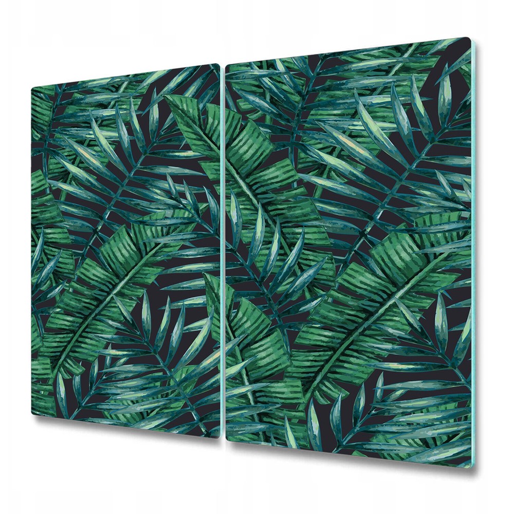 Glass Worktop Kitchen Chopping Board Tropical palm leaves green and grey 2x30x52