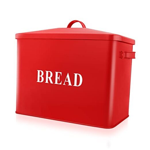 Extra Large Bread Box with Lid, Metal Bread Storage Container for 1 Red