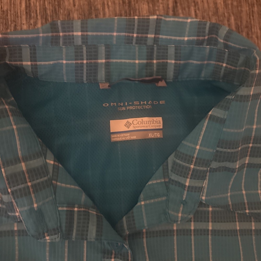 Columbia Omni-Shade Sun Protection Blue Plaid Men's Long Sleeve Shirt XL
