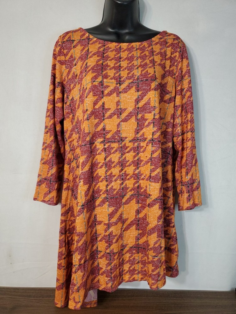 Attitudes by Renee Casknit Asymmetric Hem Houndstooth Blouse Women's Size Medium