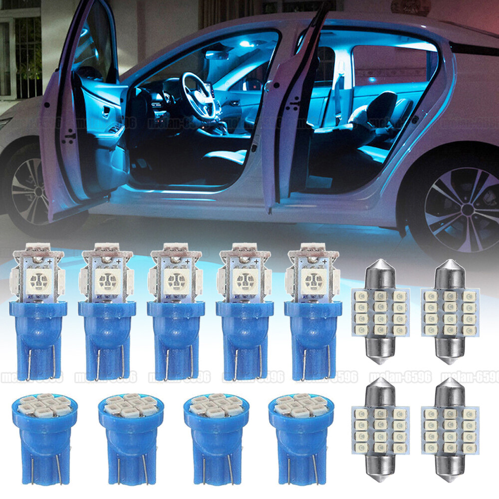 13pcs Car Interior Blue Combo LED Map Dome Trunk Door License Plate Light bulbs