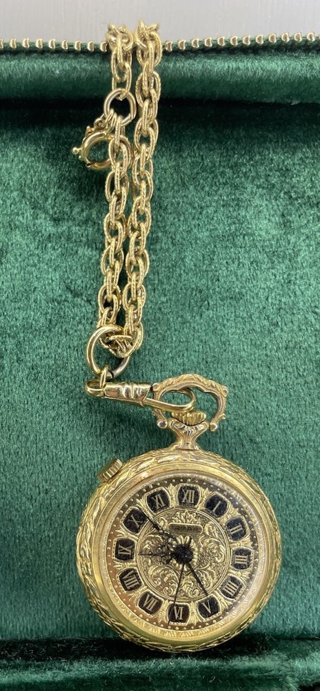 Vtg Trifari Pendant Watch Necklace Gold Toned Ornate Crown Tag On Chain Untested