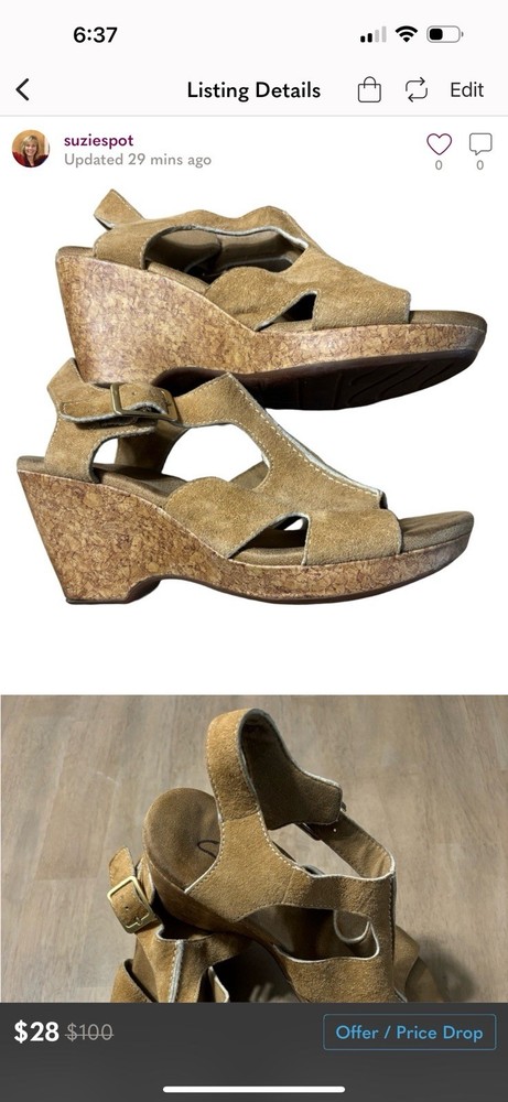 Clarks Flex Stitch Tan Sandals Adjustable Strap Cork Sole Size 8