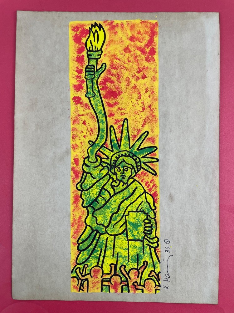 Keith Haring Drawing on paper (Handmade) signed and stamped