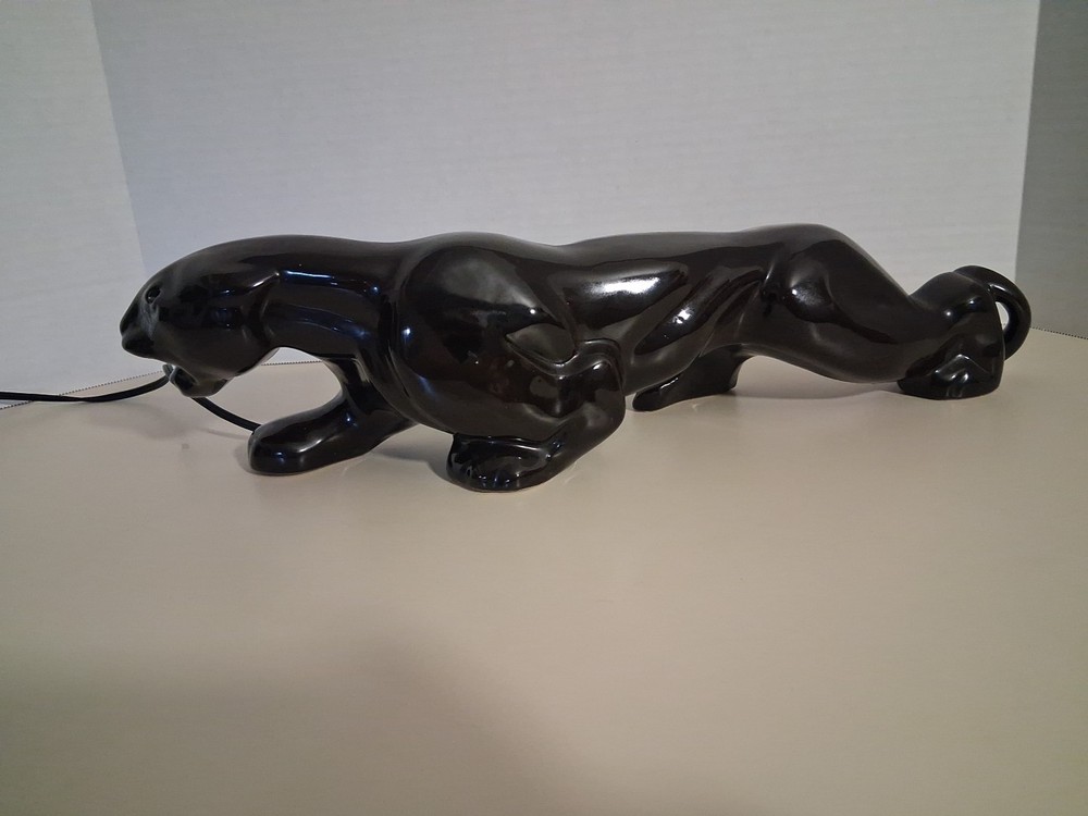 Vintage Black Panther Jaguar MCM Ceramic Lamp Light Decor Rare 1950's